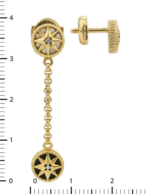 Серьги из лимонного золота c бриллиантами, ониксом и перламутром