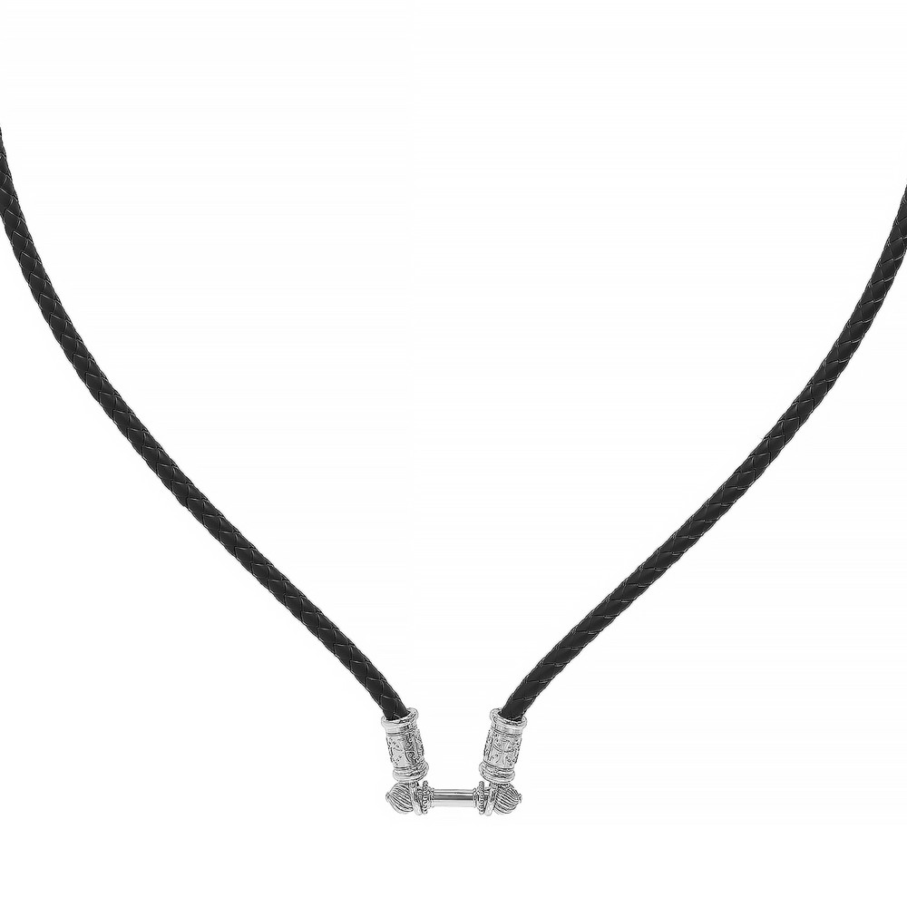 Гайтан из белого золота c кожаным шнурком