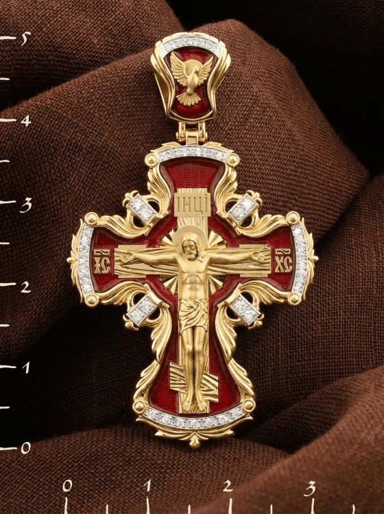 Крест из лимонного золота c эмалью и бриллиантами