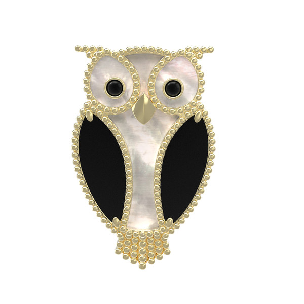 Брошь из лимонного золота c эмалью, ониксом и перламутром