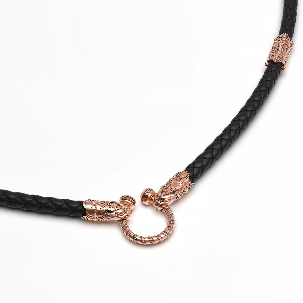 Гайтан из золота c кожаным шнурком