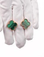 Серьги из золота 585 пробы c малахитом
