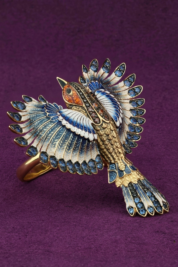 Кольцо из лимонного золота c эмалью и фианитом