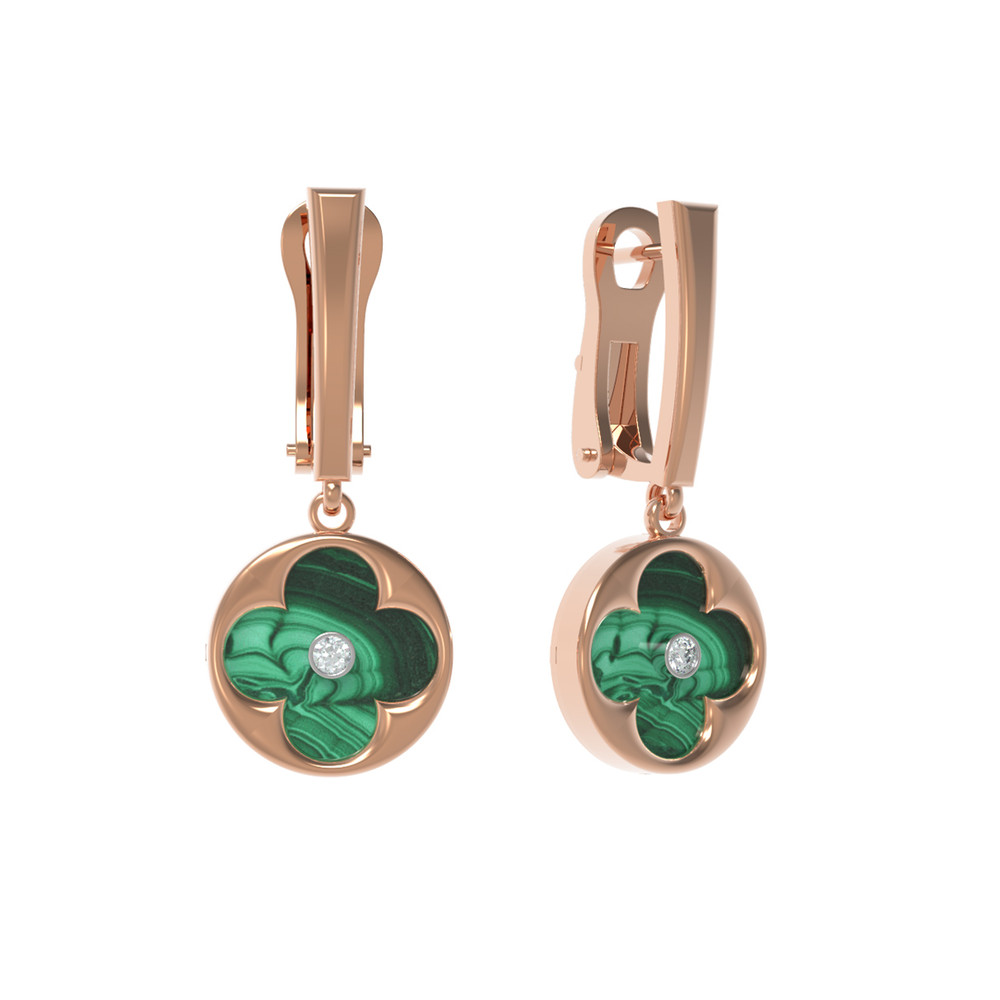 Серьги из золота c бриллиантами и малахитом