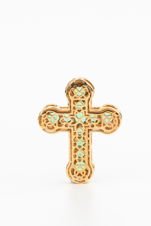 Крест из золота c бриллиантами и изумрудом