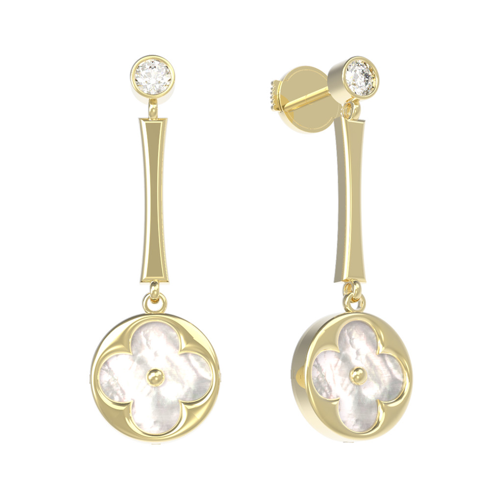 Серьги из лимонного золота c фианитом и перламутром