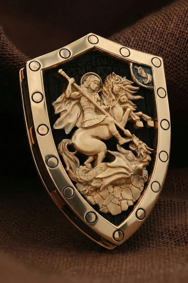 Образок из золота c эбеновым деревом