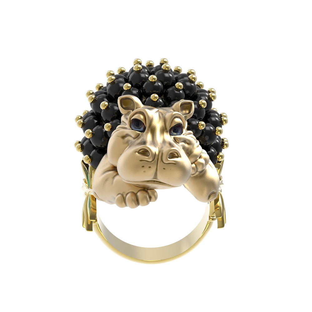 Кольцо из лимонного золота c эмалью и ониксом