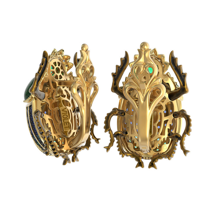 Серьги из лимонного золота c эмалью, фианитом и турмалином