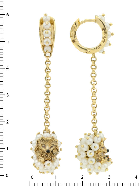 Серьги из лимонного золота c эмалью и жемчугом