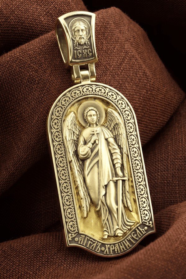 Образок из лимонного золота 585 пробы c эмалью
