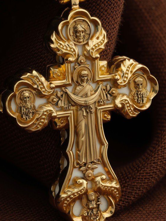 Крест из лимонного золота c бивнем мамонта