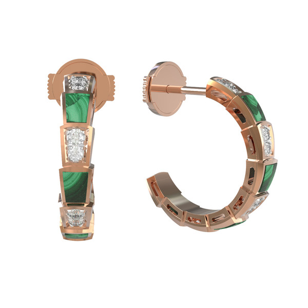 Серьги из золота c бриллиантами и малахитом