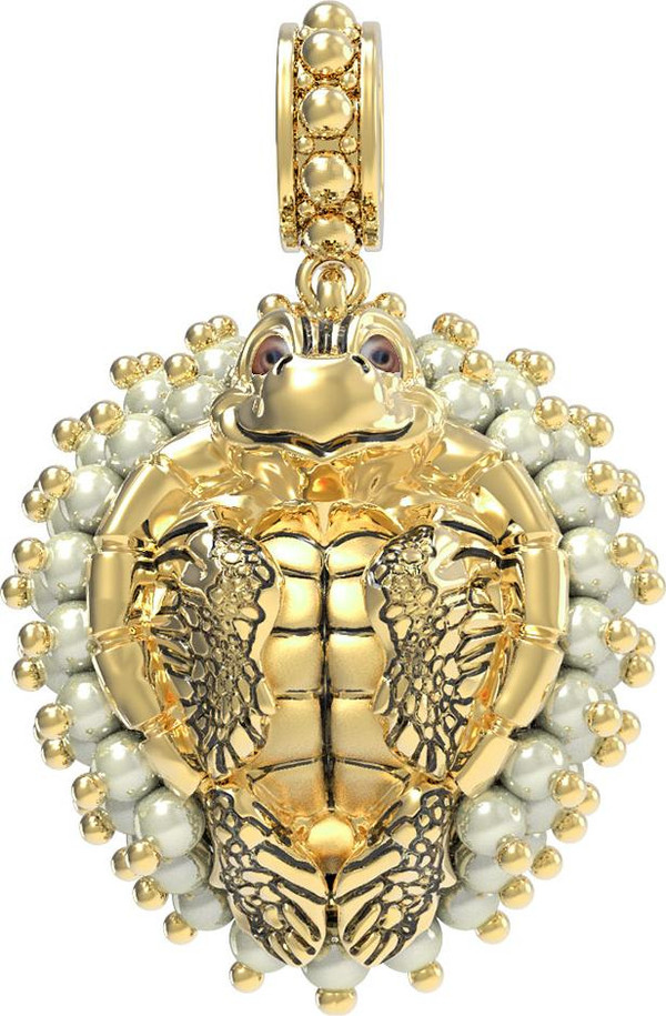 Подвеска из лимонного золота c эмалью и жемчугом