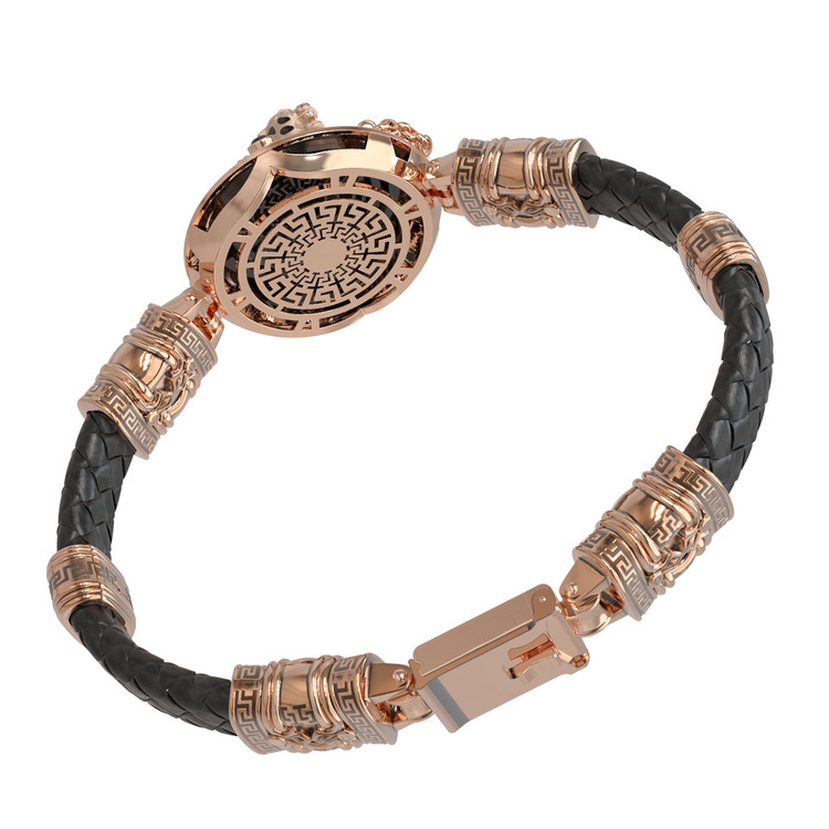 Браслет из золота c эмалью, шнурком, ониксом и рубином