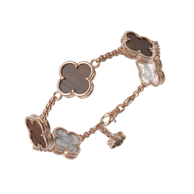 Браслет из золота c тигровым глазом и перламутром