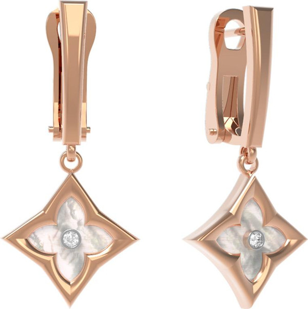 Серьги из золота c бриллиантами и перламутром