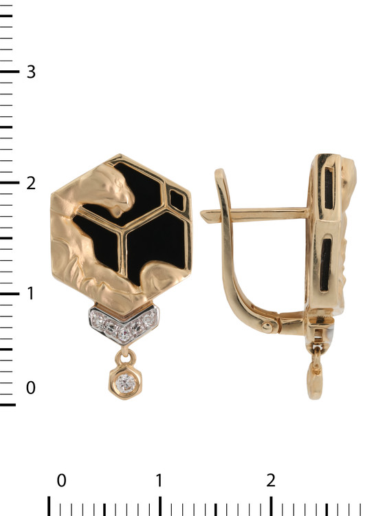 Серьги из золота c бриллиантами и ониксом