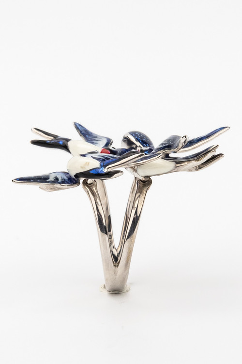 Кольцо из белого золота c эмалью