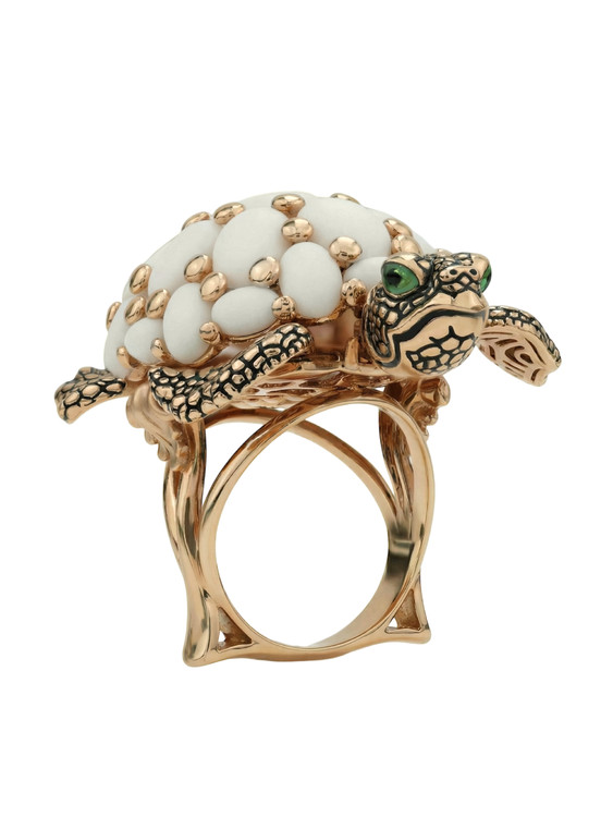 Кольцо из золота c эмалью и бивнем мамонта