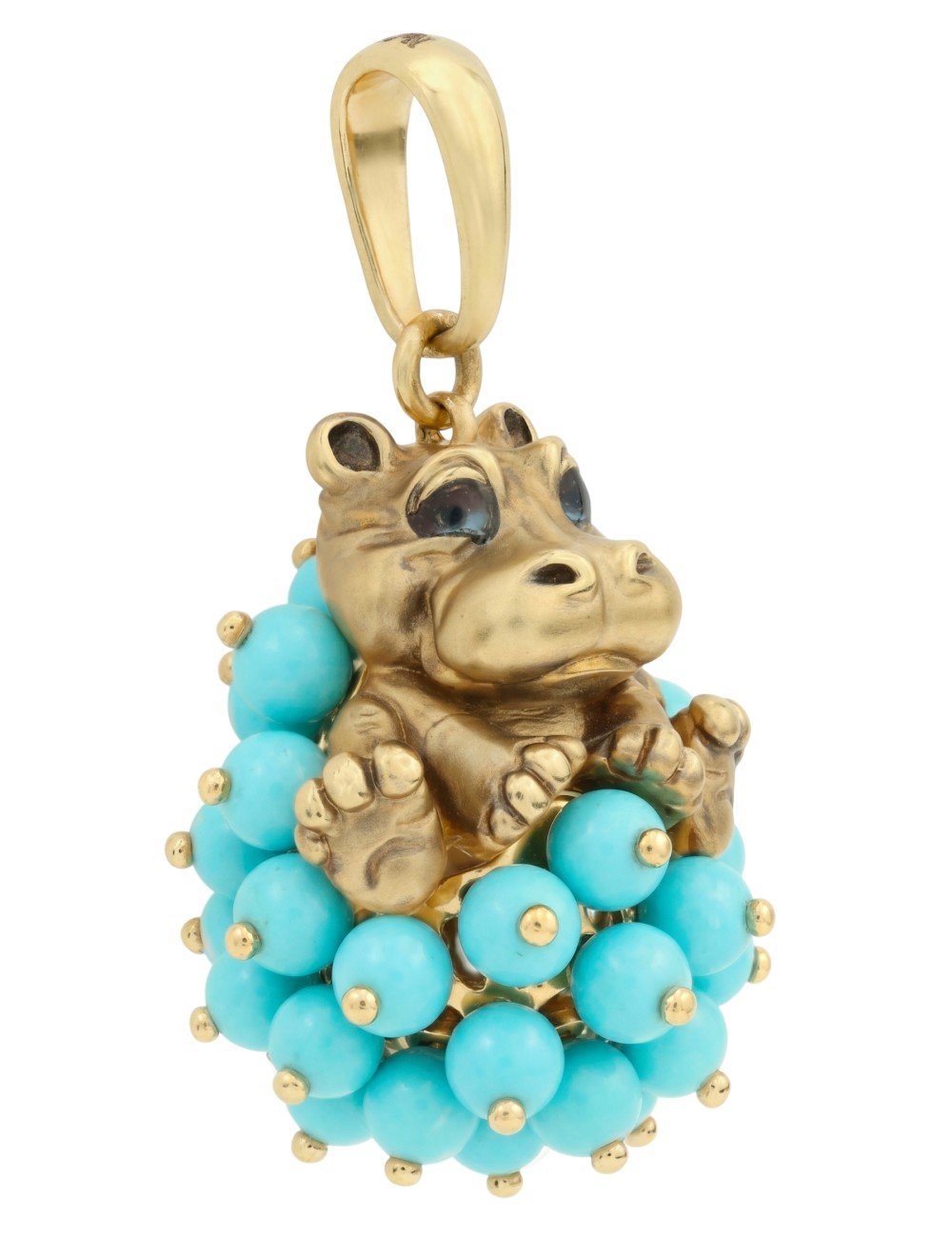 Подвеска из лимонного золота 585 пробы c эмалью и бирюзой