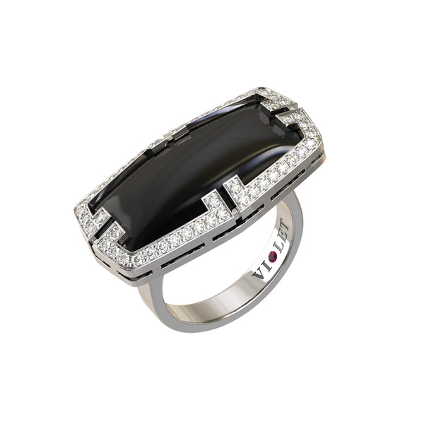 Кольцо из белого золота c бриллиантами, рубином и ониксом