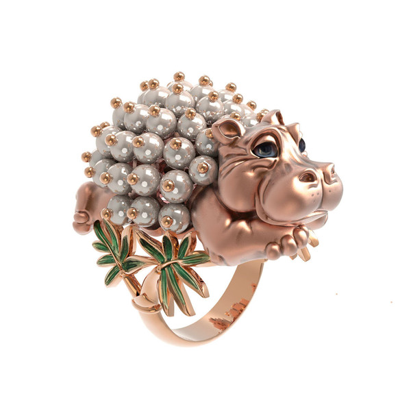 Кольцо из золота c эмалью и жемчугом