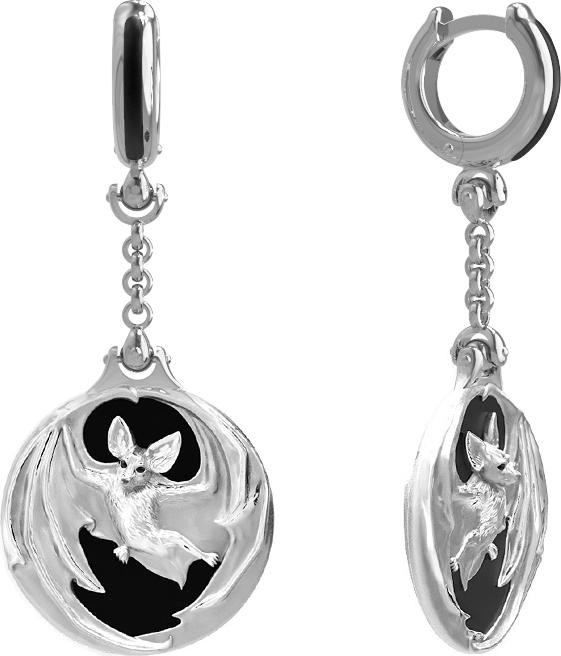 Серьги из белого золота c эмалью и ониксом