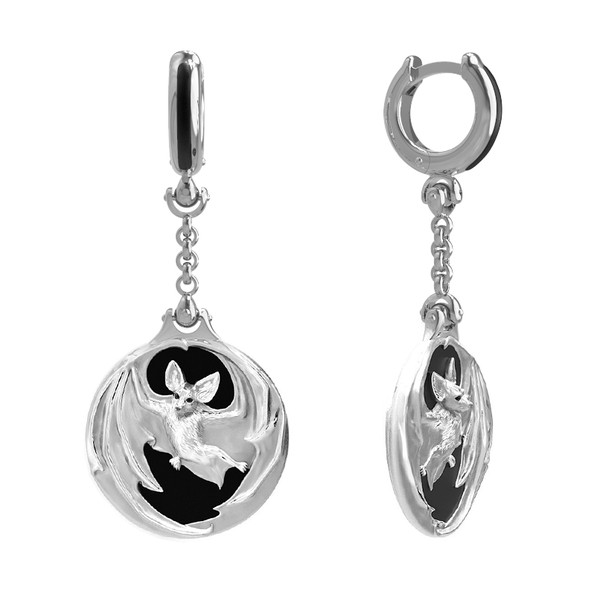 Серьги из белого золота c эмалью и ониксом