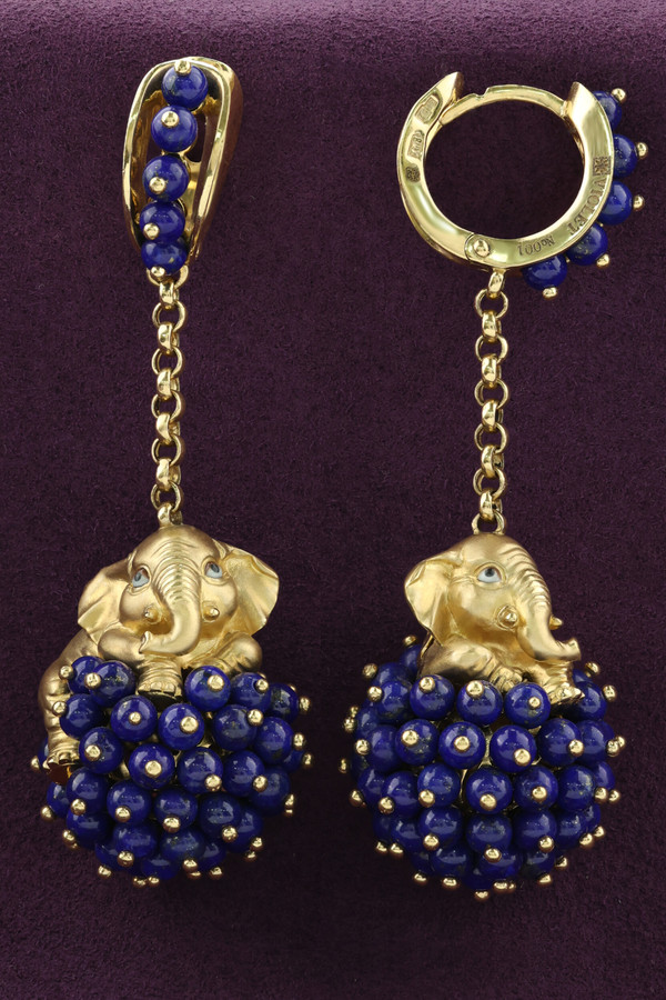 Серьги из лимонного золота c эмалью и лазуритом