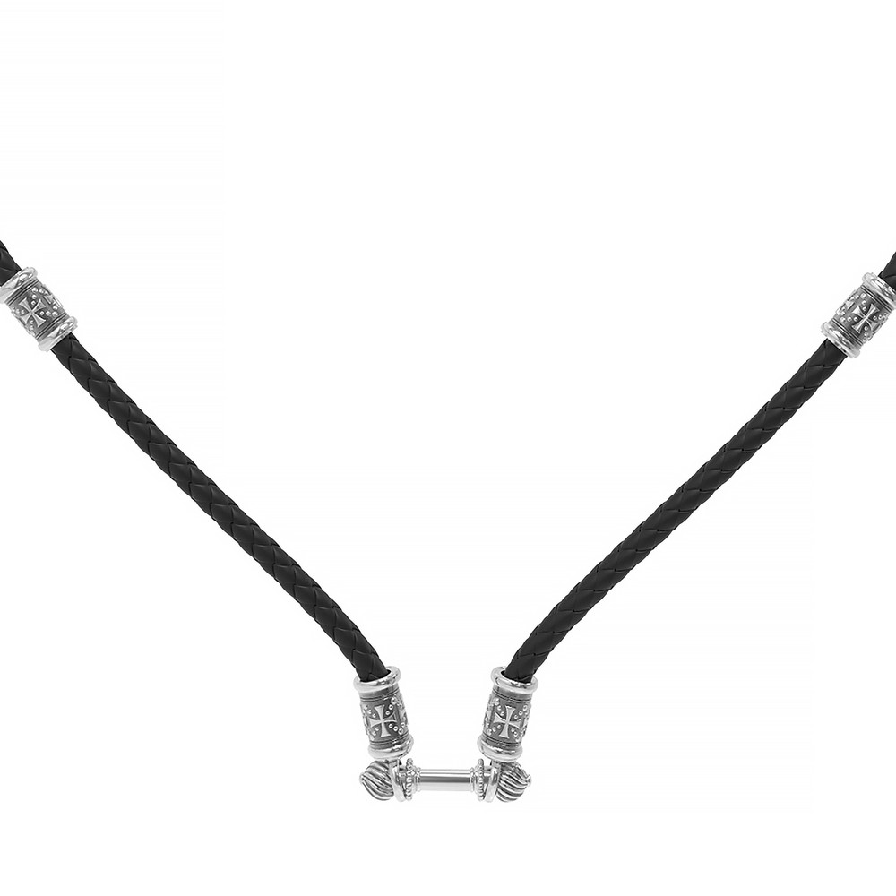 Гайтан из белого золота c кожаным шнурком