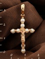 Крест из золота 585 пробы c жемчугом
