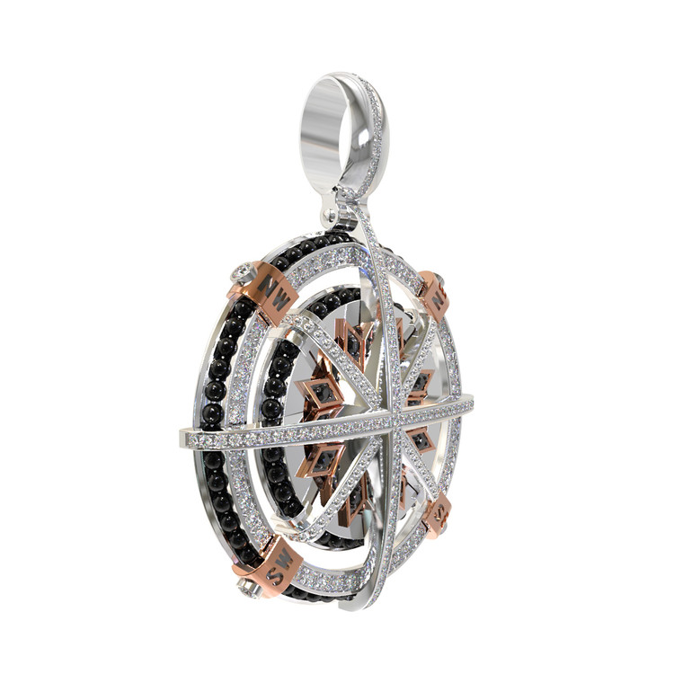 Подвеска из белого золота c эмалью, бриллиантами и ониксом