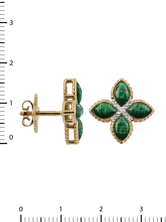 Серьги из золота c бриллиантами и малахитом