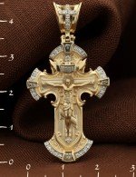 Крест из лимонного золота 585 пробы c бриллиантами