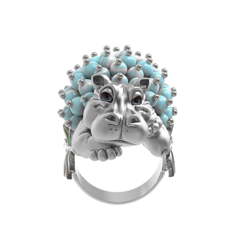 Кольцо из белого золота c эмалью и бирюзой