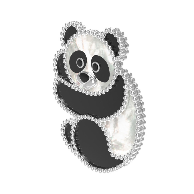 Брошь из белого золота c эмалью, ониксом и перламутром