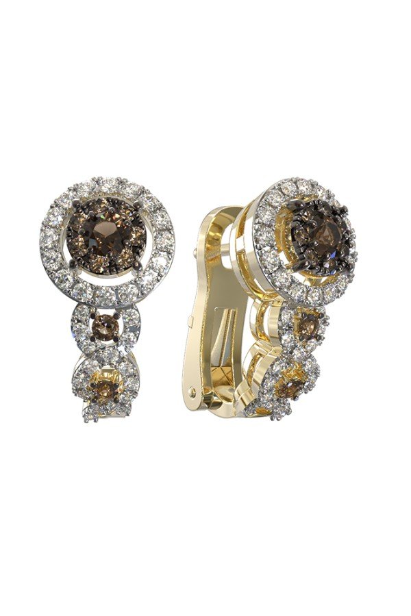 Серьги из лимонного золота 585 пробы c бриллиантами