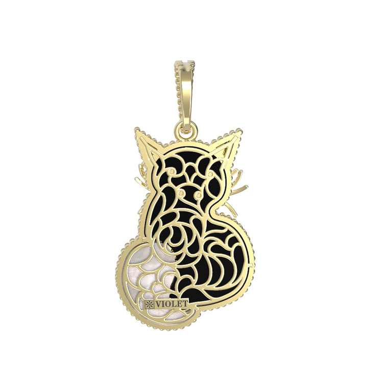 Подвеска из лимонного золота c эмалью, ониксом и перламутром