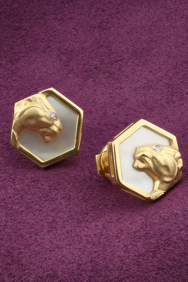 Серьги из лимонного золота c бриллиантами и перламутром