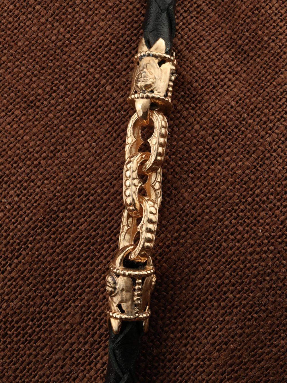 Гайтан из золота c кожаным шнурком