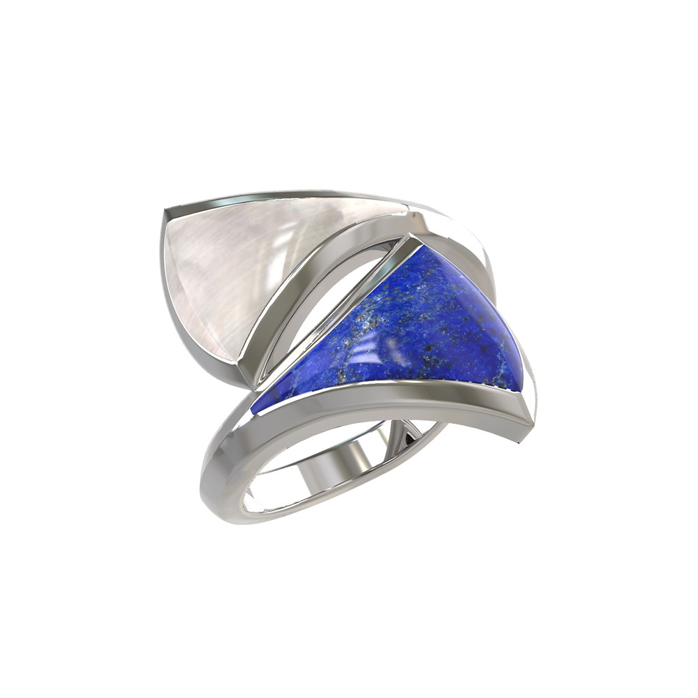 Кольцо из белого золота c лазуритом и перламутром