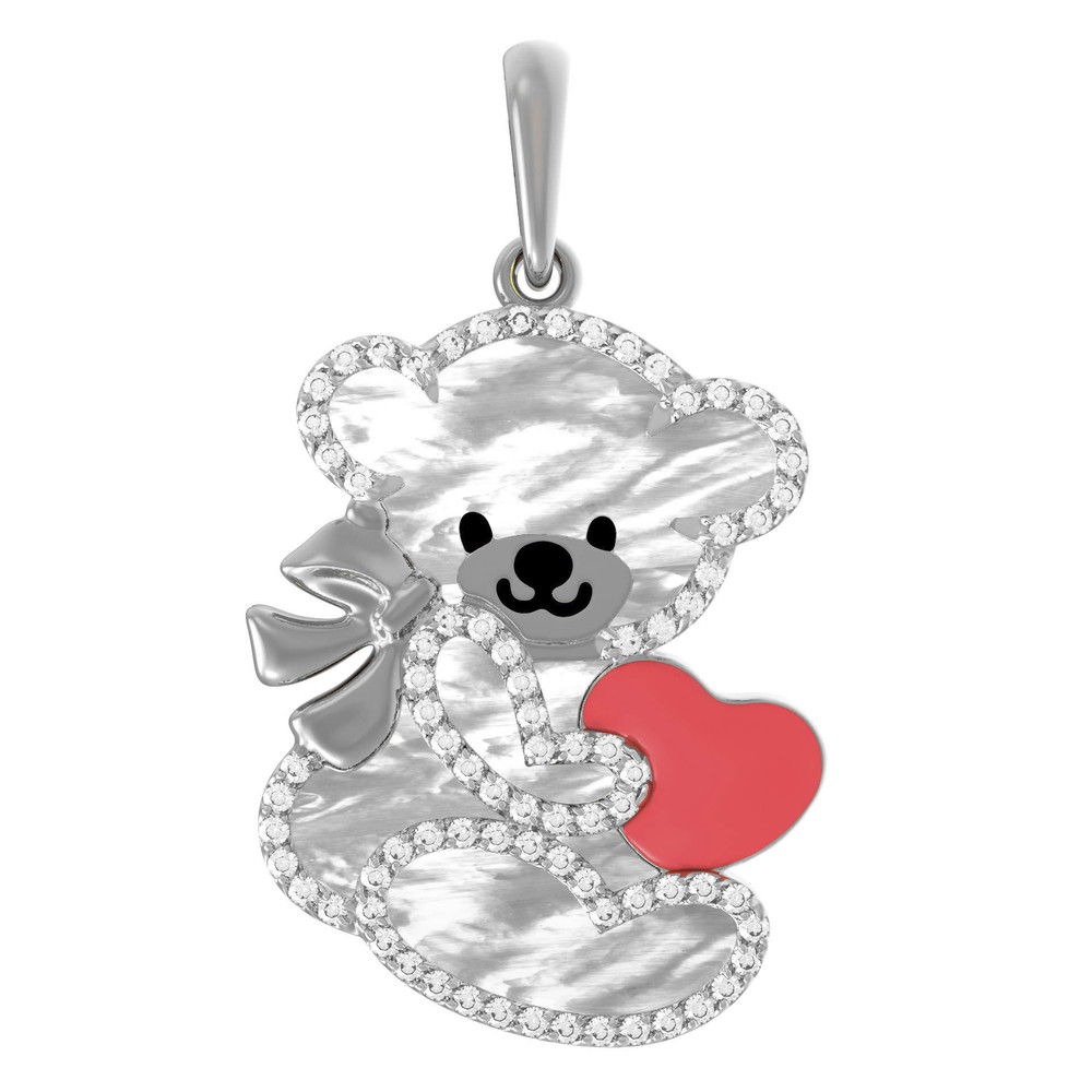 Подвеска из белого золота c эмалью, фианитом и перламутром