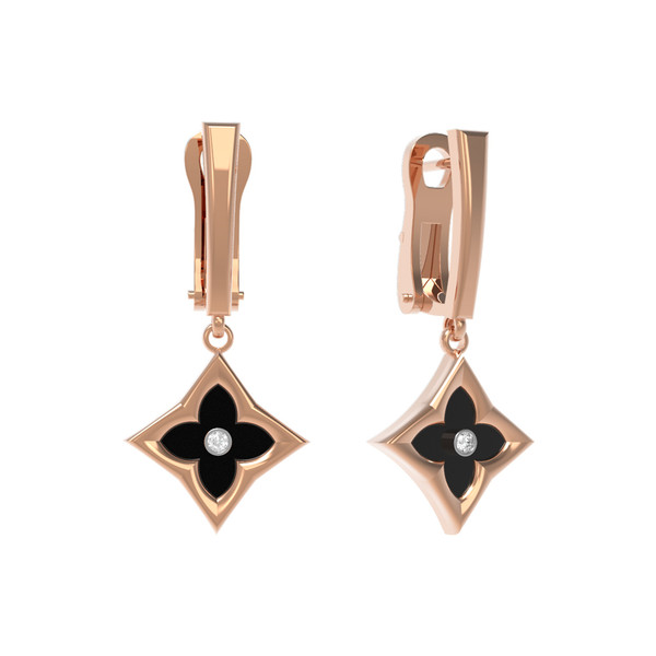 Серьги из золота c бриллиантами и ониксом