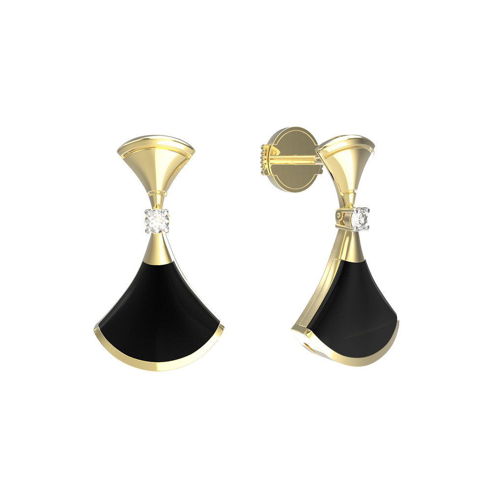 Серьги из лимонного золота c бриллиантами и ониксом