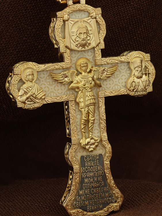 Крест из лимонного золота c бивнем мамонта