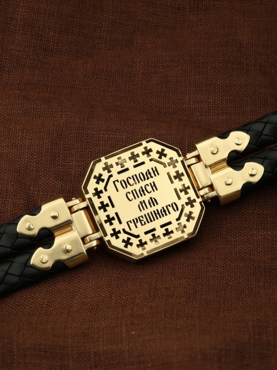 Браслет из лимонного золота c шнурком и ониксом