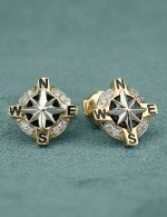 Серьги из лимонного золота 585 пробы c эмалью, бриллиантами и ониксом