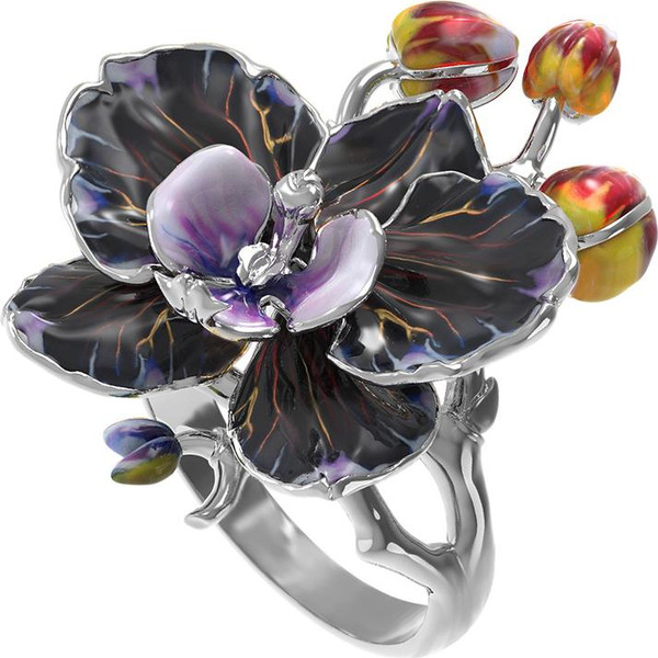 Кольцо из белого золота c эмалью