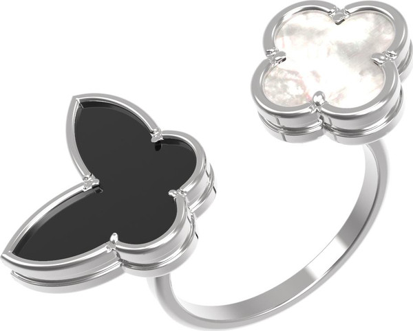 Кольцо из белого золота c ониксом и перламутром